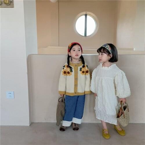 Girls Sweater Babys Coat Outwear 2021 Flower Thicken Warm Winter Autumn Knitting Cardigan Jacket Long Sleeve Childrens Clothin