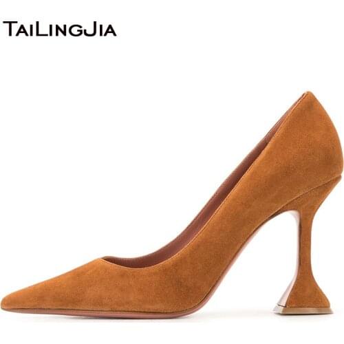 Womens Pointed Toe Brown Faux Suede Pumps Stiletto High Heels 2021 Ladies Elegant OL Shoes Large Size Party Dress Footwear
