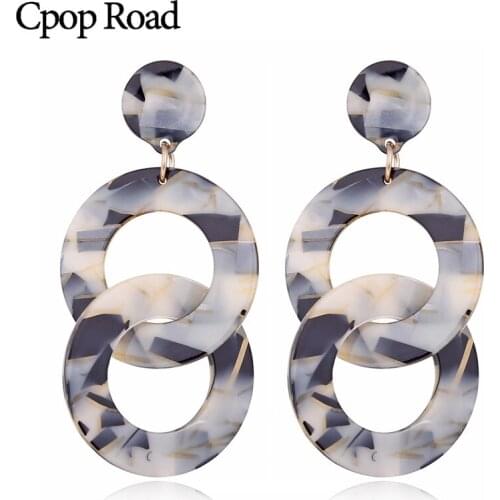 Cpop Vintage Double Round Acrylic Earrings for Women Green Gray Blue Acetic Acid Pendant Elegant Dangle Earrings Resin Jewelry