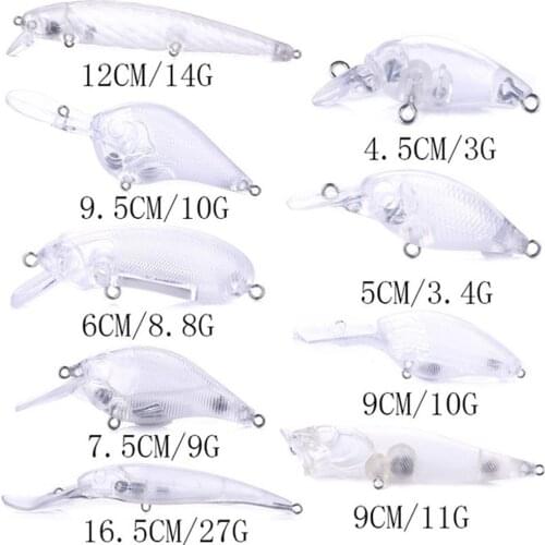 WAVES Fishing Dropshipping 9pcs Unpainted Blank Lures Set Crankbait Minnow Wobbler Hard Bait Fishing Lure Tackle Surfcasting