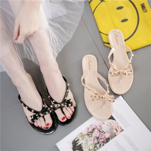 Beach rivet ladies slippers big bow flat sandals jelly shoes size 36-41 summer 2021