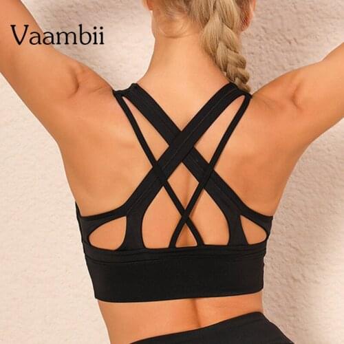 Womens Criss Cross Bra Pitted Workout Top Open Back Seamless Gym Sports Top Fitness Bra Without Bones Brassiere Yoga Clothes