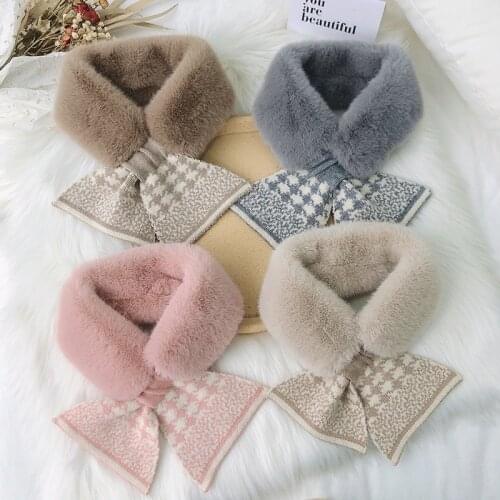 Fake Collars Imitation Rabbit Fur Scarf Winter Warm Bowknots Windproof Cross False Collar Female Neck Guard Scarves