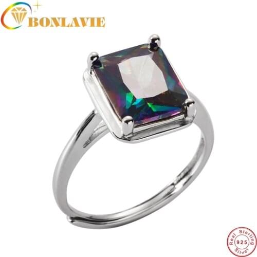 BONLAVIE Color Crystal Zircon Ring Elegant High-end Index Finger Ring Female S925 Sterling Silver Engagement Ring