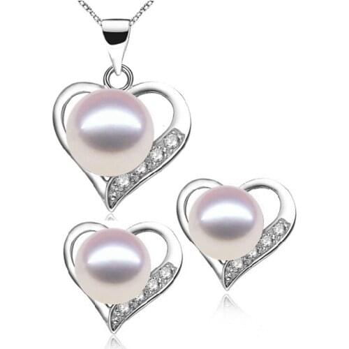 Luxury Zircon Wedding Pearl jewelry for women S925 Sterling Silver 8-10mm perfect natural Pearl necklace+Earrings Free shipping