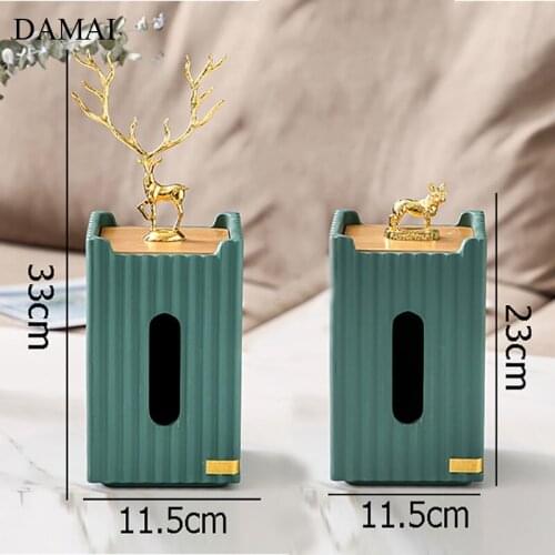 Golden Deer Decorative Tissue Box Storage Resin Paper Towel Organizer Wooden Cover Dinner Table Napkin Holder Modern Home Decor