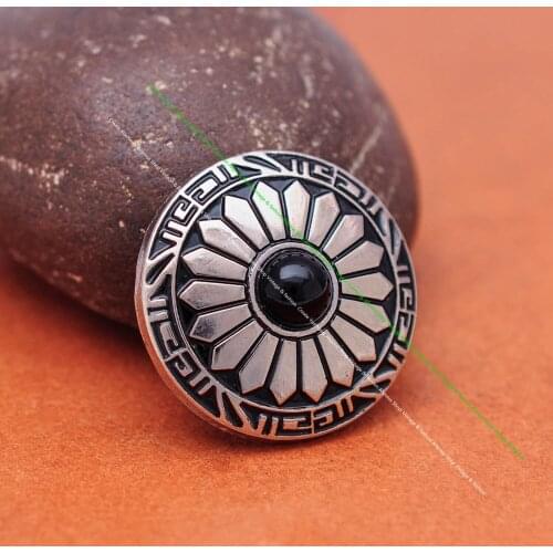 10pcs 30mm Silver Sun Flower Carved Black Turquoise Leathercraft Accessories Western Saddle Belt Gun Holster Conchos Screw back