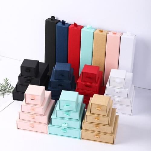 10 Pcs Ring Earrings Necklace Bracelet Jewelry Set Packaging Carry Boxes Kraft Paper Drawer Gift Box For Wedding Party