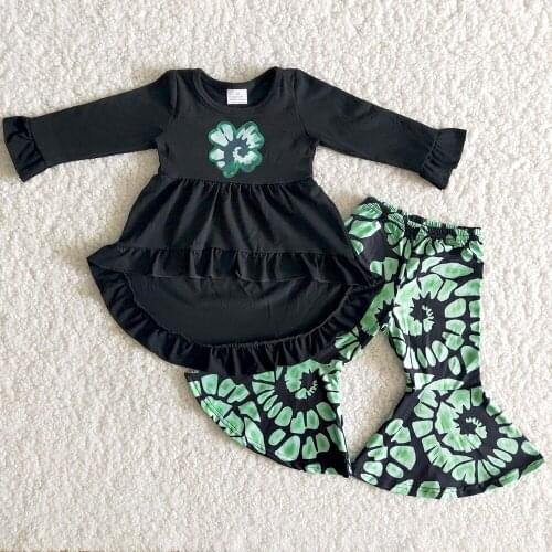 100% Cotton Girl Long Sleeve Top Bells 2Pieces Set Toddler Boutique St Patrick Fall Outfits Kids Vinyl Craft Clothes