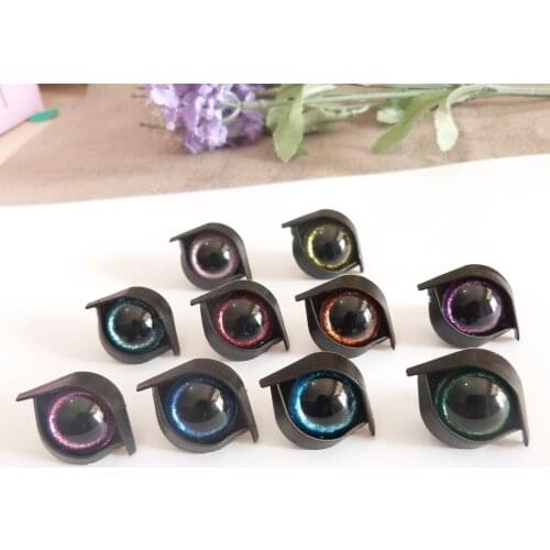20set/lot 16mm round shape plastic clear toy eyes +glitter Nonwovens + hard washer+black eyelid--color option