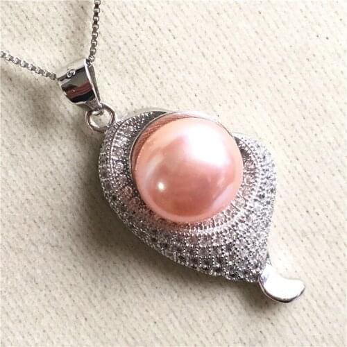 3 choices new natural pearl inlay zircon white black pink Tibetan Silverswomen gift pendant with chain spp2018019