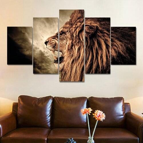 5PCS Oil Painting HD Print Art Wall Modern Art Angry Lion Painting Living Room Wall Office Poster Bedroom Home Decor Frameless