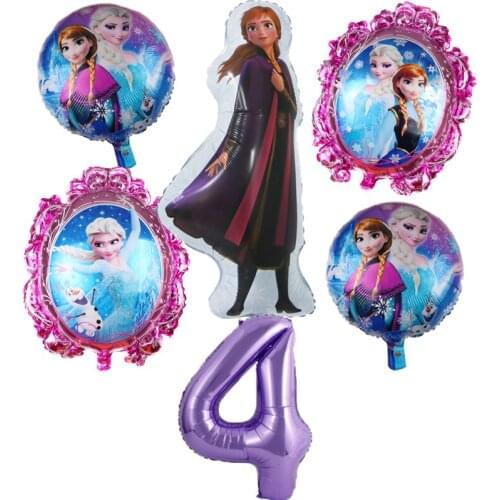 6pcs Disney Princess Anna Elsa Frozen Series Aluminum Foil Number Balloon Girl Child Birthday Party Decoration Baby Shower