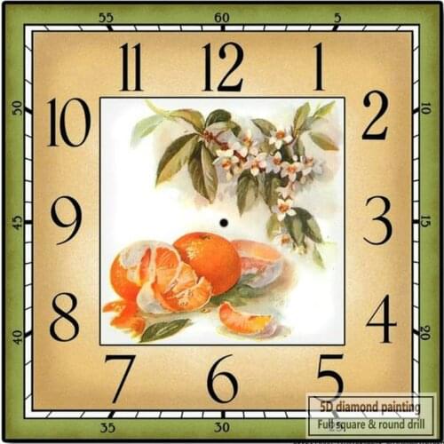 New 5d diy diamond painting wall clock orange flowers full square / round rhinestone 3D mosaic embroidery home decoration