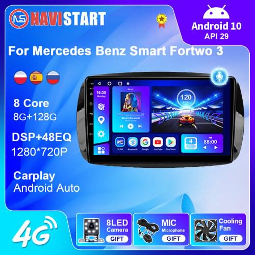 2 Din Android 10 Car Radio for Mercedes Benz Smart Fortwo 3 C453 A453 W453 2014-2020 GPS Navigation DVD 4G WIFI BT No DVD Player
