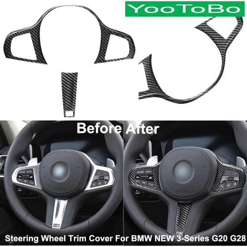 Car Styling Real Carbon Fiber Steering Wheel Trim Cover Sticker For BMW NEW 3-Series G20 G28 320i 325i 330i 320Li 325Li 330Li