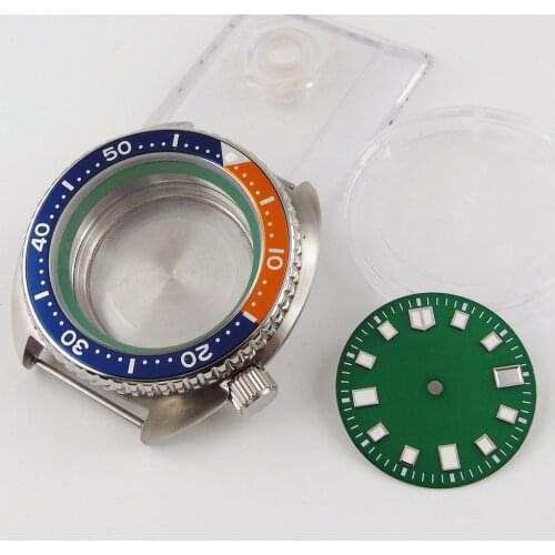 BLIGER 45mm Steel Brushed Watch Case Replacement fit NH35A NH36A Green Luminous Dial Unidirectional Bezel 5ATM Water Proof