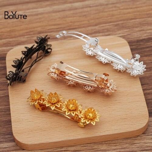 BoYuTe Custom Made (100 Pieces/Lot) Can Fit 6-8MM Beads Lotus Hair Clip Base Diy Jewelry Accessories
