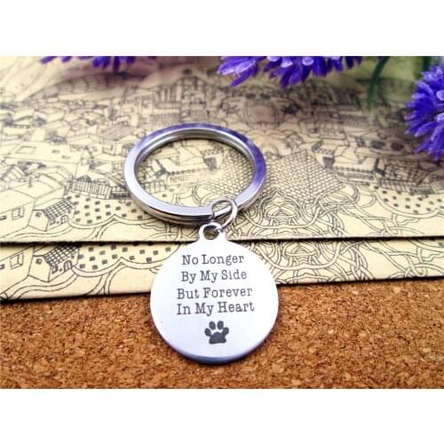 3pcs/lot 28mm stainless steel keyring with 20mm stainless steel circle "no longer by my side but forever in my heart" charms