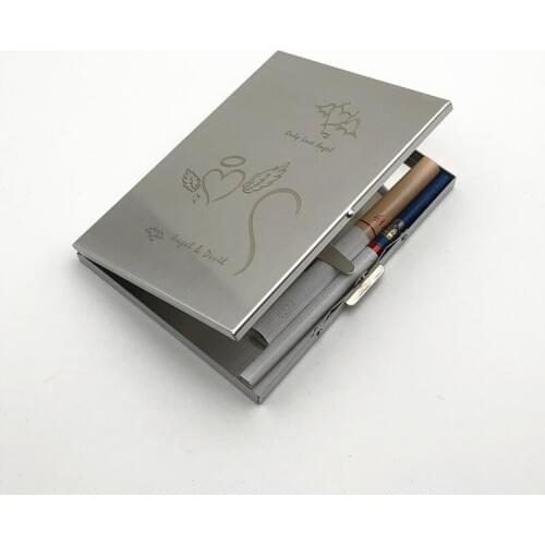 Alalinong Angel & Devil Stainless Steel Cigarette Case Ultra Thin Metal Universal Cigarette Box Wire Drawing Process Smoking Box