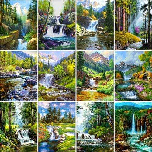 Evershine Diamond Embroidery Waterfall Full Square Round Diamond Painting Mountain Landscape Cross Stitch Spring Home Decoration