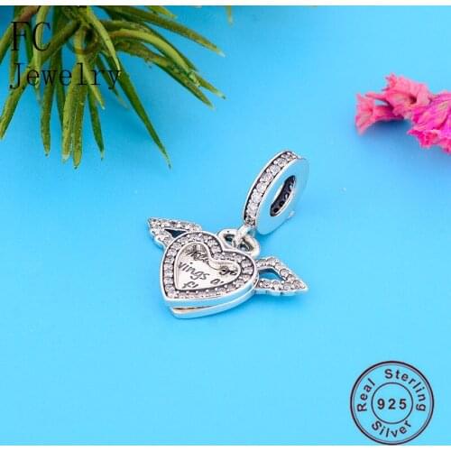 FC Jewelry Fits Brand Charm Bracelet 100% 925 Silver Spread Angel Wings Fly Clear Crystal Pendant Bead Women Berloque 2019 New