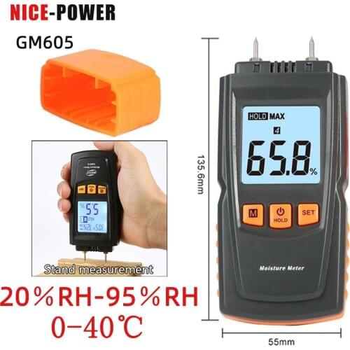 GM605 Digital LCD Display Wood Moisture Meter Humidity Tester Timber Damp Detector Portable Wood Moisture Meter