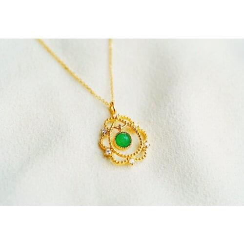 JHY Solid 18K Gold Carousel Nature 4mm Green Emerald Gemstones Pendants Necklaces for Women Fine Jewelry for Women Gifts