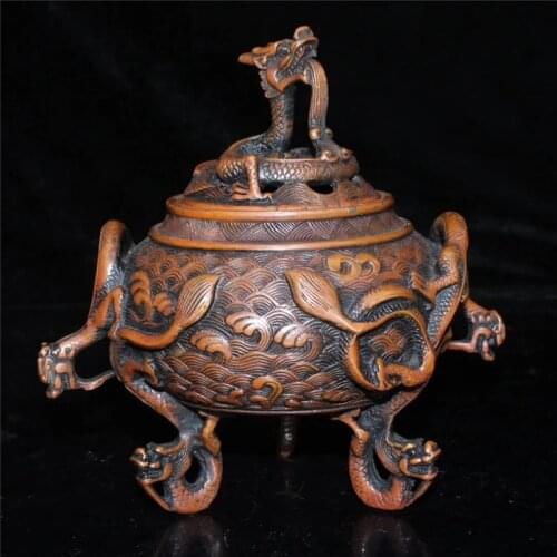 Chinese Bronze Sculpture Six Dragon Incense Burner Buddhist Censer Fengshui Decoration Auspicious Gifts