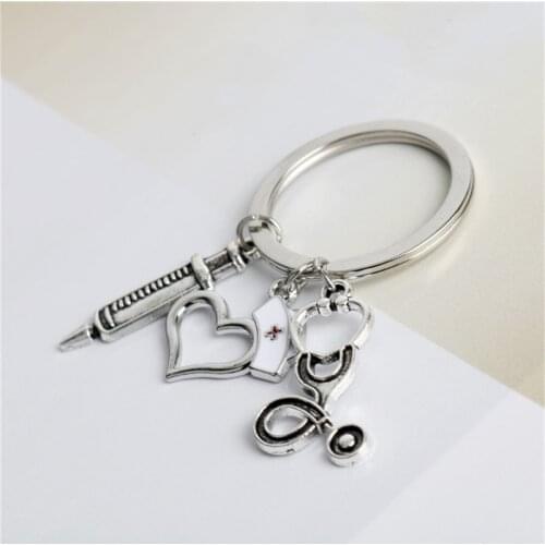 New Nurse Cap Medical Key Chain Needle Syringe Stethoscope Thermometer Cute Keychain Jewelry Gift