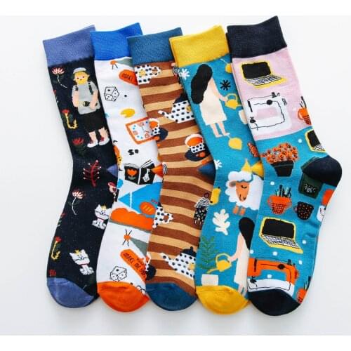 Socks Women Cute Cartoons Food Flower Cup Man Socks Cotton Fashion Cool Happy Personality Special Socks Adult Casual Crew Socks