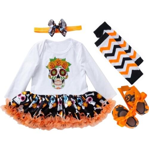 Newest Clothes Set for Girls Baby 2022 Infant Baby Party Happy Halloween Costumes Skull Rompers Outfits Autumn Kids Dresses Suit