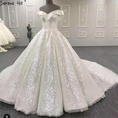 Long New Fashion White Gliter Ball Gown Bridal Wedding Dress Engagement Gowns Dresses Abendkleider 2020