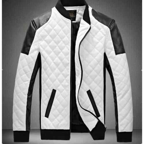 Autumn / winter 2021 new fashion mens jacket stand collar leather jacket with black and white stand collar jacket