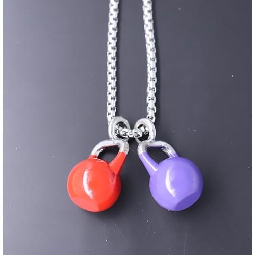 Metal painted color 3d kettle bells pendant steel chain necklace fitness gym men women bodybuilder jewelry gift