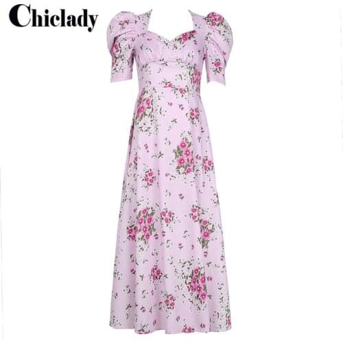 CHICALDY KENDALL celebrity style pink flower printed ruched v-neck sweet cute girl midi dress for women vestidos fashion dresses