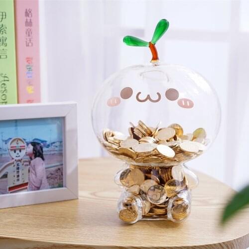 Budding Transparent Glass Piggy Bank Coin Money Safe Box Cartoon Piggy Bank Saving Money Box Money Box For Kids Gift 3style