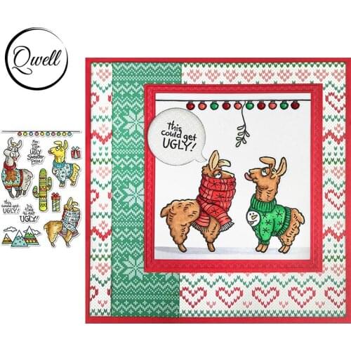 QWELL Animal Alpacas Dressing Sweater Scarf Clear Transparent Stamps For DIY Scrapbooking Craft Paper Cards Making Template 2020