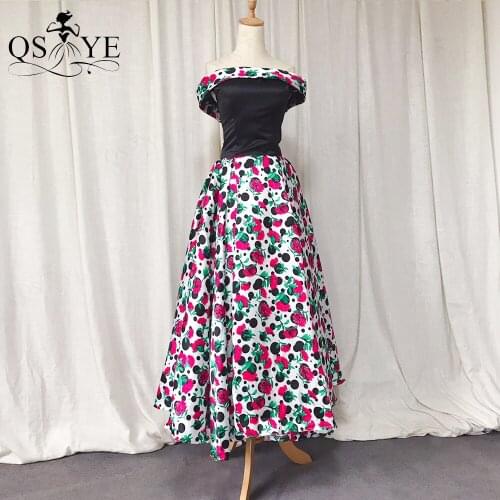 Print Flower Puffy Prom Dress Strapless Neck Short Evening Gown Off Shoulder Pattern Girl Party Dress A Line Fairy Classic Gown