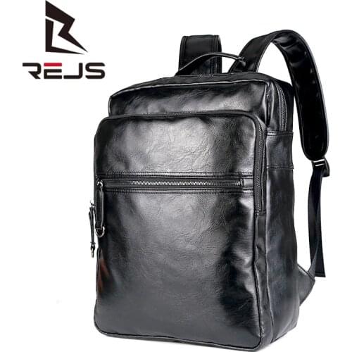 REJS LANGT Pu Leather Backpack for Men High Quality Waterproof Travel Bags Fashion Backpacks School Bag Black Mochila Rucksack