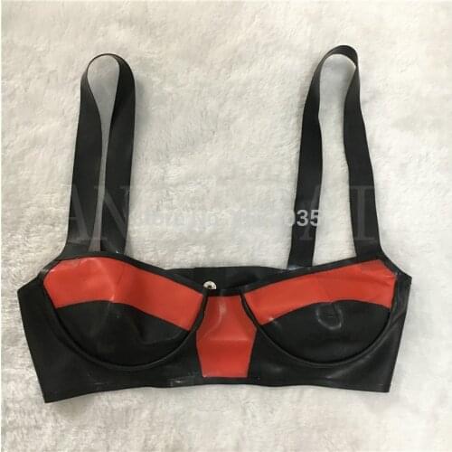 Sexy lingerie new exotic handmade latex cekc zentai black and red bra sling underwear swim wear cekc zentai uniform catsuits