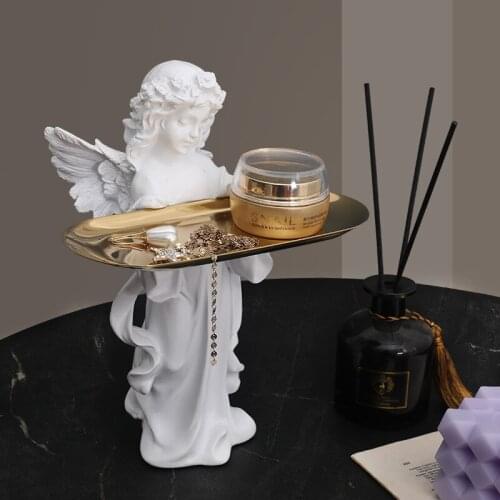 Nordic Angel Resin Storage Small Ornaments Tray Home Decor Figurine Living Room Desktop Statue Decoration Sculpture Crafts New