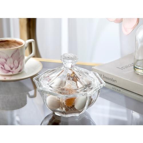 Glass Sugar Bowl 10,7x10,7x9 cm Bowl Dish Candy Box Transparent Crystal Cap Chocolate Container Breakfast Dishes Tableware
