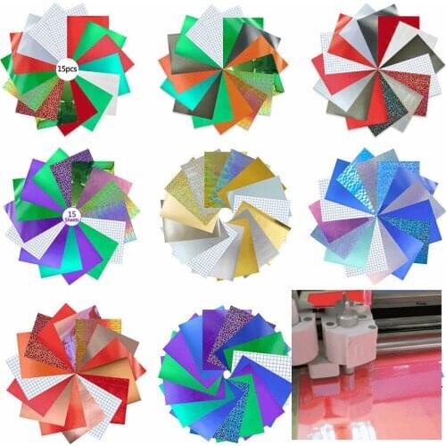 Adhesive Craft Vinyl Bundle 12"x10" 15 Sheets for Cricut Cameo for Signs Scrapbooking Die Cutters Xmas Card Party Home Decor DIY