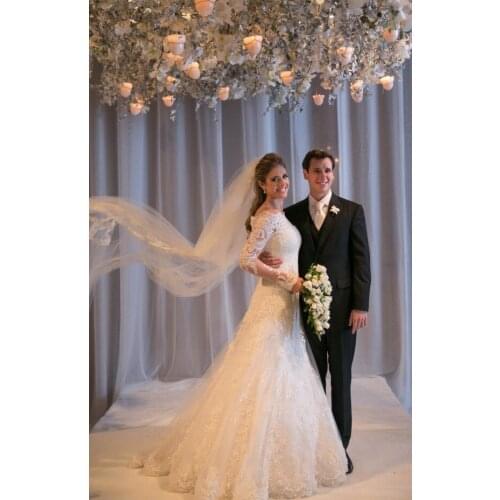 Ализе пуффи Vintage A Line Off the Shoulder dubai Long Sleeves Lace appliques bridal gown plus size custom Wedding Dresses