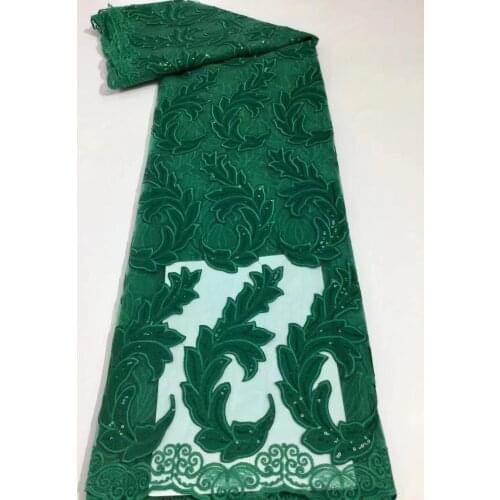 Green Nigerian Guipure Lace Fabric 2021 Sequin Embroidery Chiffon Cord Lace Fabric For African Asoebi Dress Sewing Materials