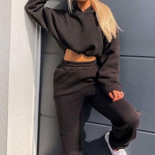 Womens Tracksuit Fleece Hooded Drawstring Hoodie and Elastic Waist Pants Sport Sets Spring Streetwear 2 Piece Set For Women