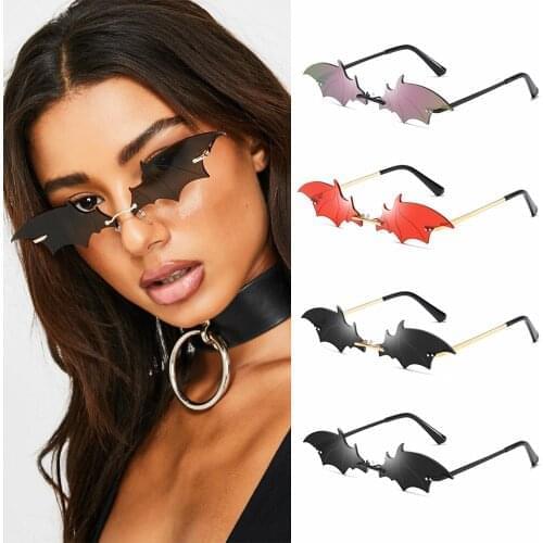1 PC 2021 New Car Sunglasses for Women and Men Rimless Retro Bat Fire Shape True Film Sun Glasses UV400 Trending Narrow Eyewear