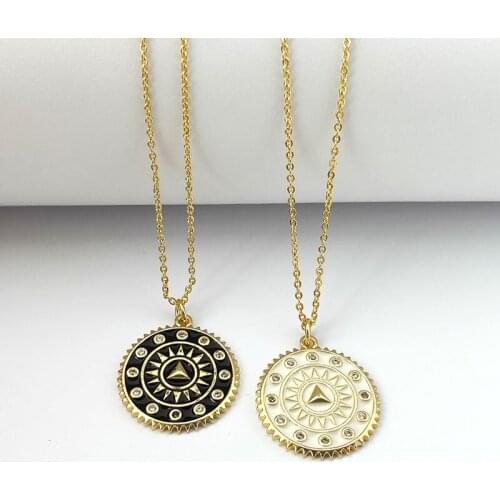 1Pcs New design Black /White color enamel Charm Round Shape pendant necklace women Fashion Jewelry NK475