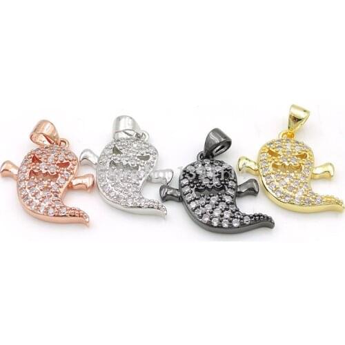 17*17*3mm Micro Pave Clear CZ Demon Ghost Charms Fit For Making Necklaces Jewelry